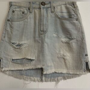 Stylish Light Blue Distressed Denim Mini Skirt